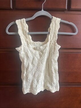 Free People Cream Smocked Textured Tank